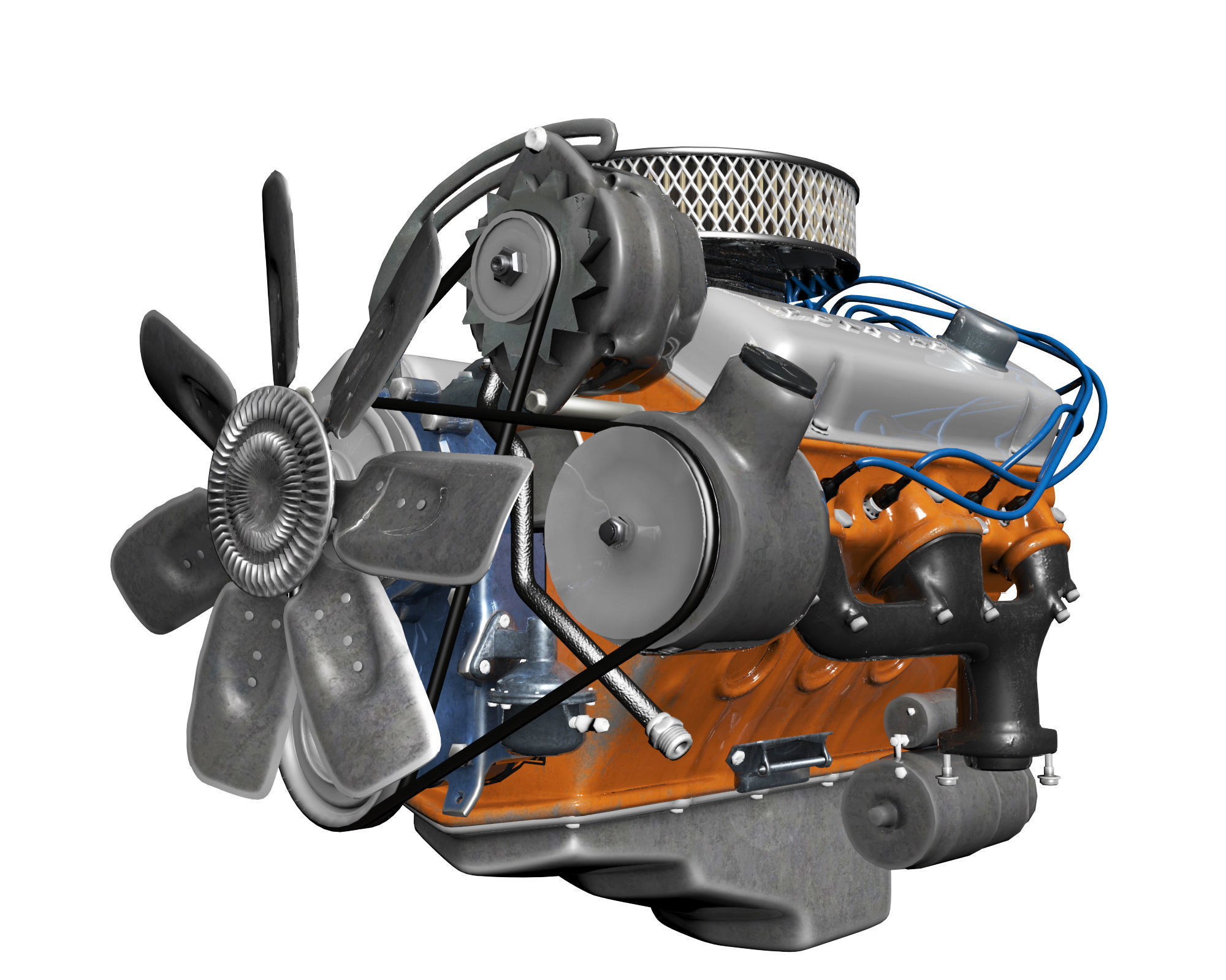 Pontiac V8 Engine Animated Model Midpoly 3D model_18