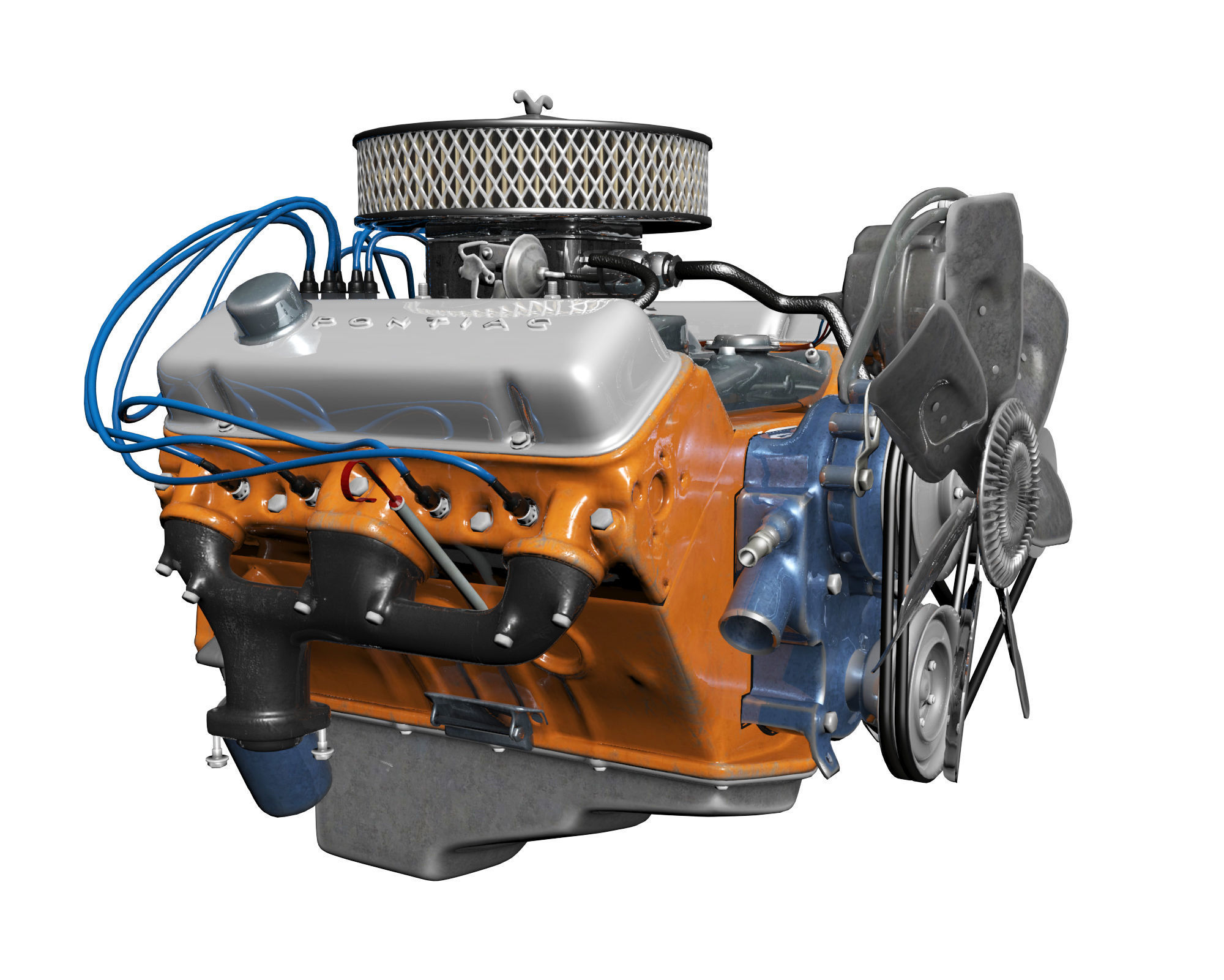 Pontiac V8 Engine Animated Model Midpoly 3D model_13