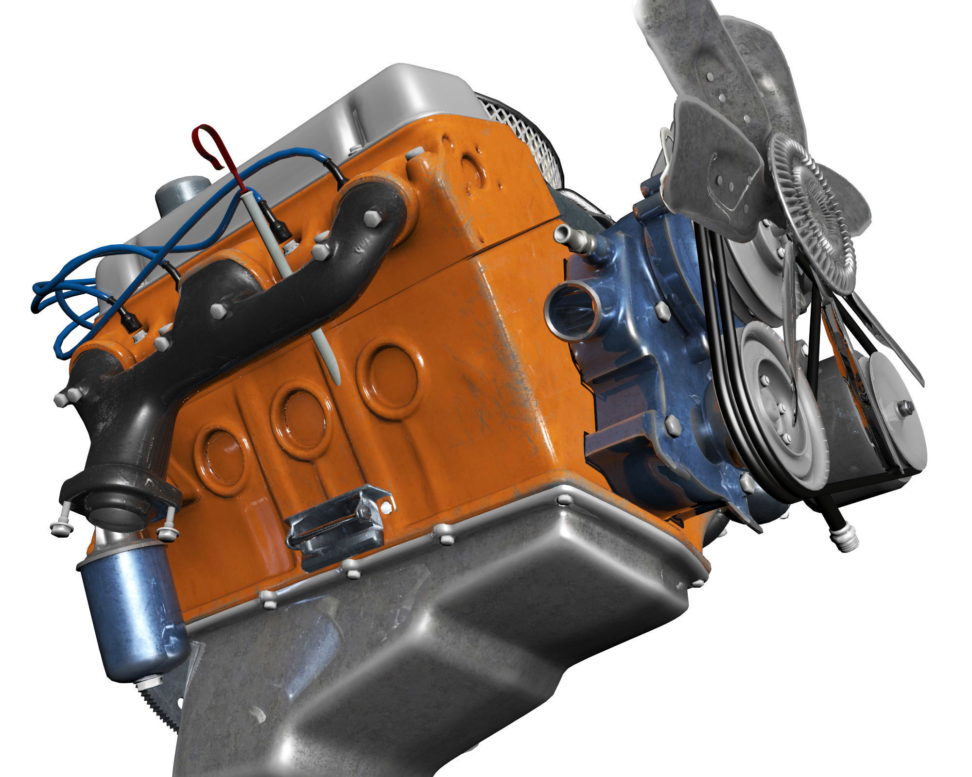 Pontiac V8 Engine Animated Model Midpoly 3D model_7