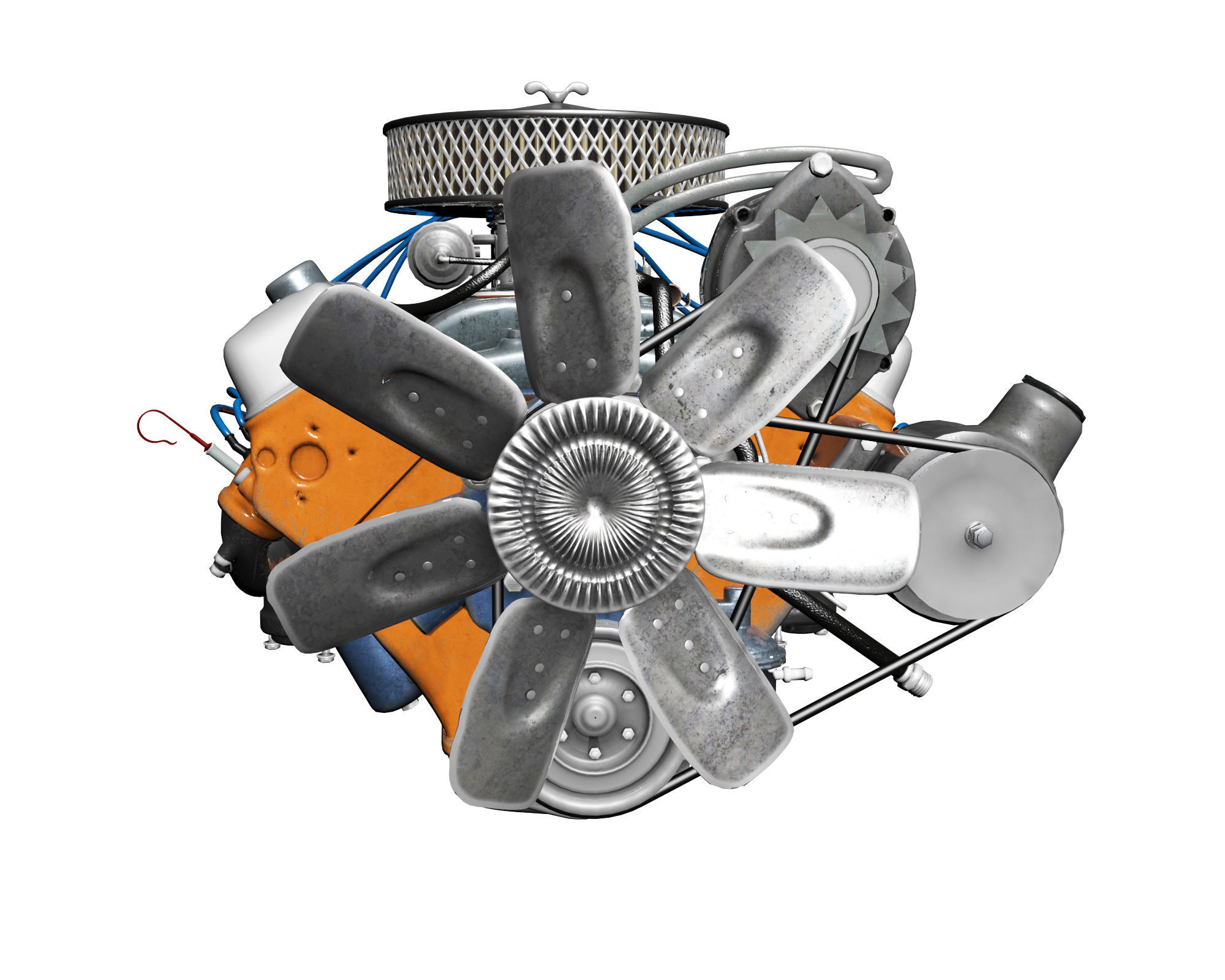 Pontiac V8 Engine Animated Model Midpoly 3D model_8