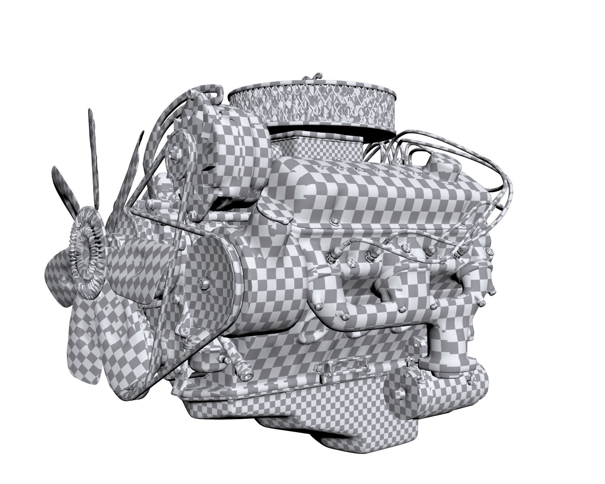 Pontiac V8 Engine Animated Model Midpoly 3D model_5