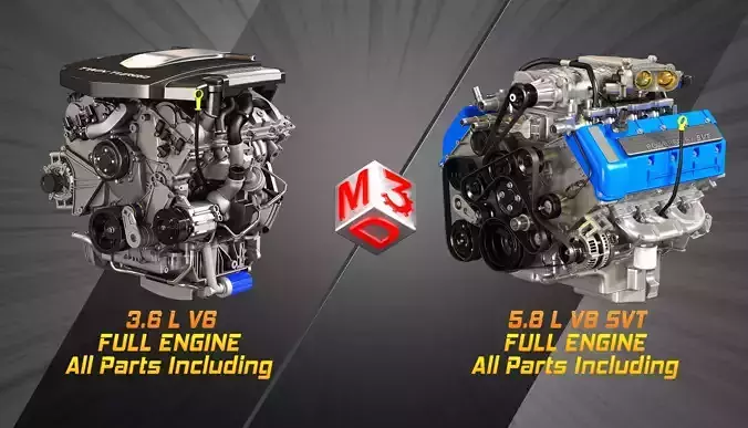 V8 and V6 Full Engines with Internal Parts 3D Model Collection