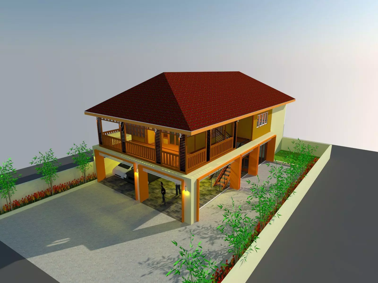 villa house with balcony Free 3D print model