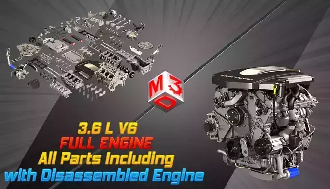 XTS - V6 Twin Turbo Full Engine with  Disassembled Full Parts  3D Model Collection