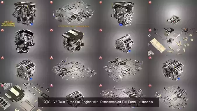 XTS - V6 Twin Turbo Full Engine with  Disassembled Full Parts 