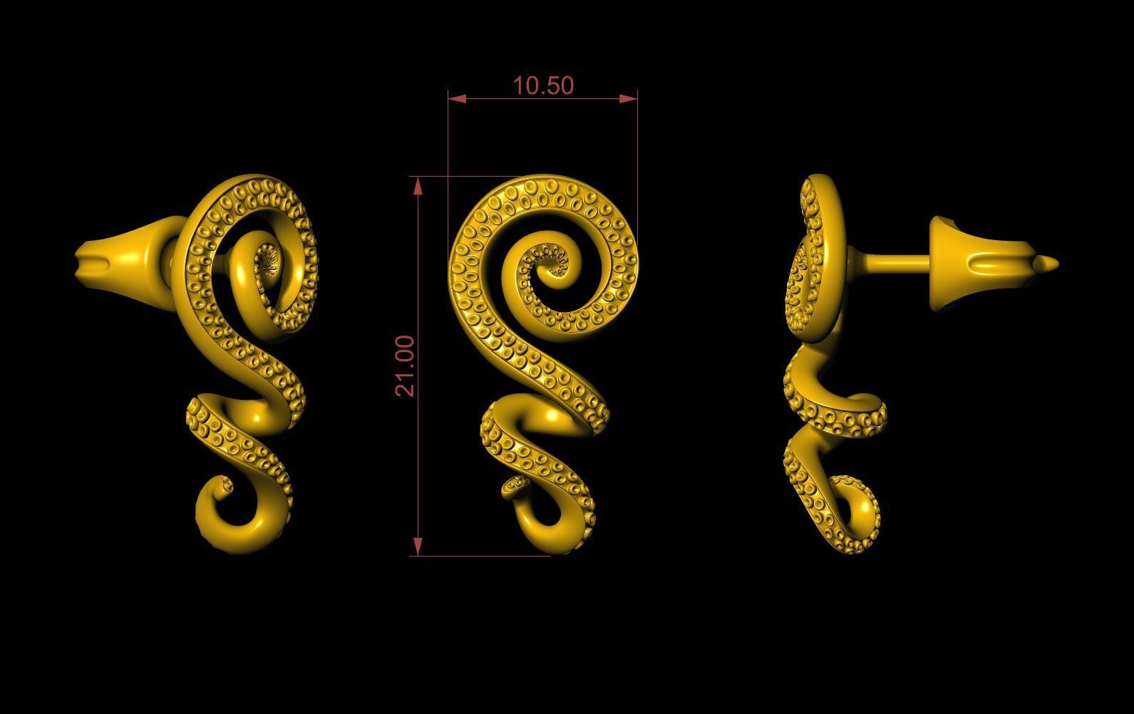 Octopus Tentacle Spiral Earrings Marine Flora Fauna Jewelry  3D print model_5