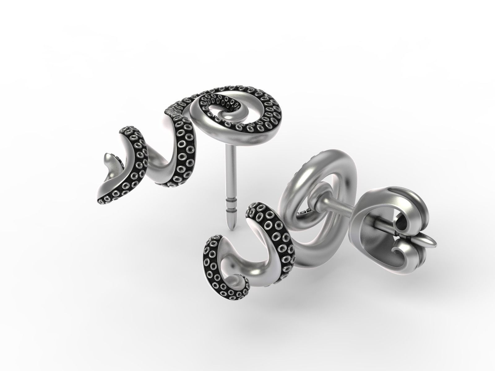 Octopus Tentacle Spiral Earrings Marine Flora Fauna Jewelry  3D print model_1