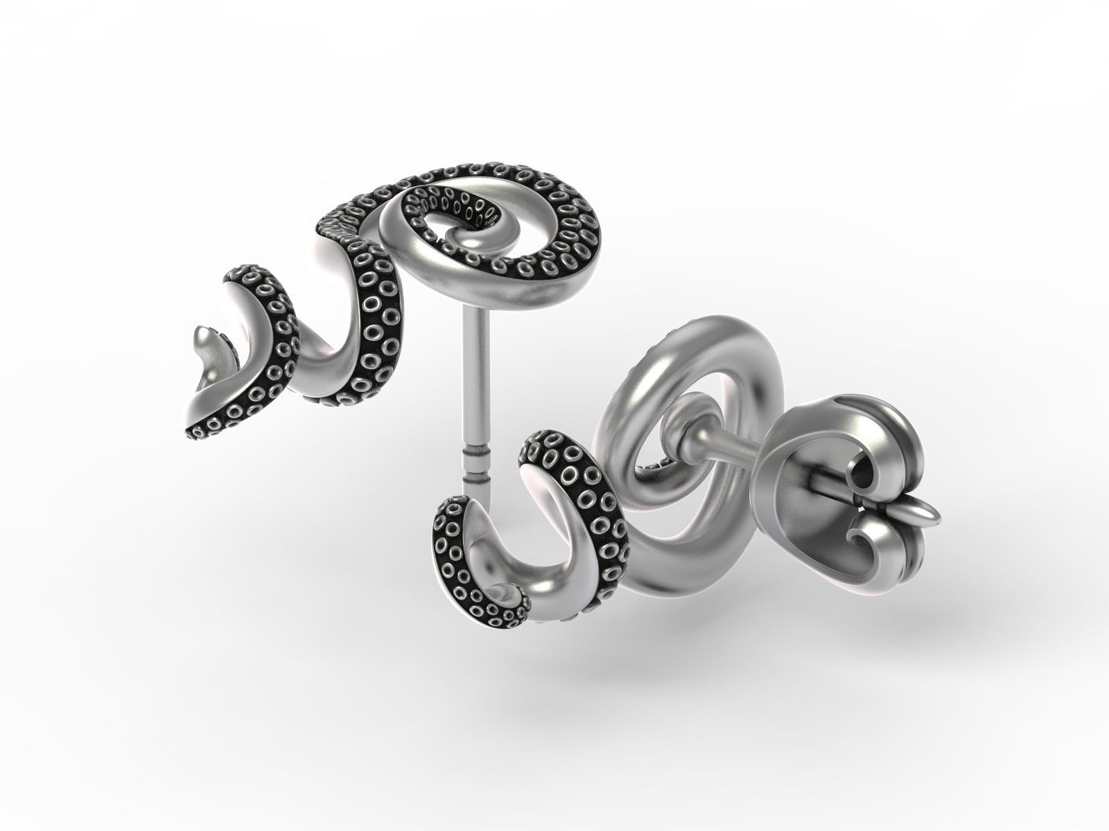 Octopus Tentacle Spiral Earrings Marine Flora Fauna Jewelry  3D print model_2