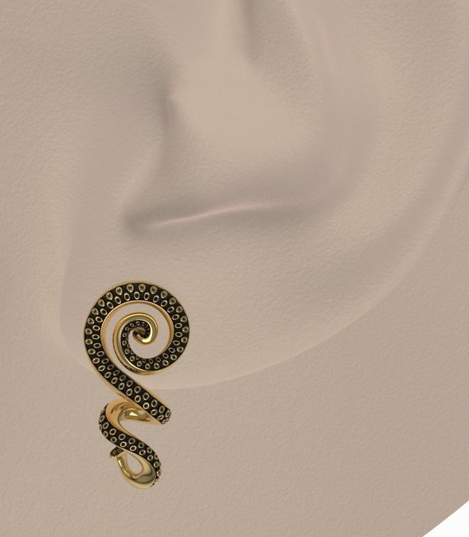 Octopus Tentacle Spiral Earrings Marine Flora Fauna Jewelry  3D print model_12