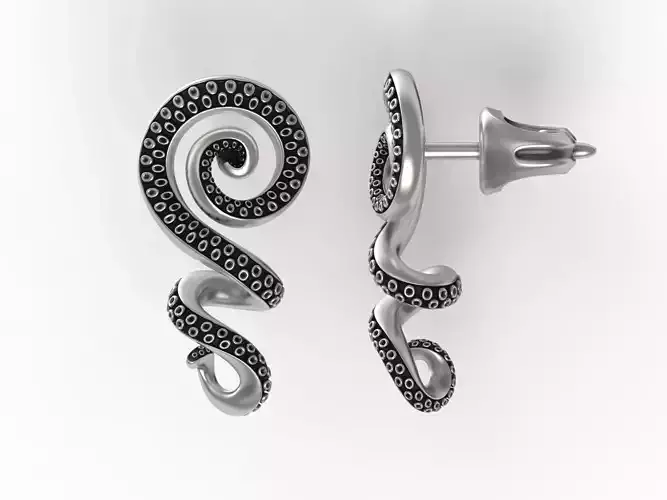 Octopus Tentacle Spiral Earrings Marine Flora Fauna Jewelry  3D print model