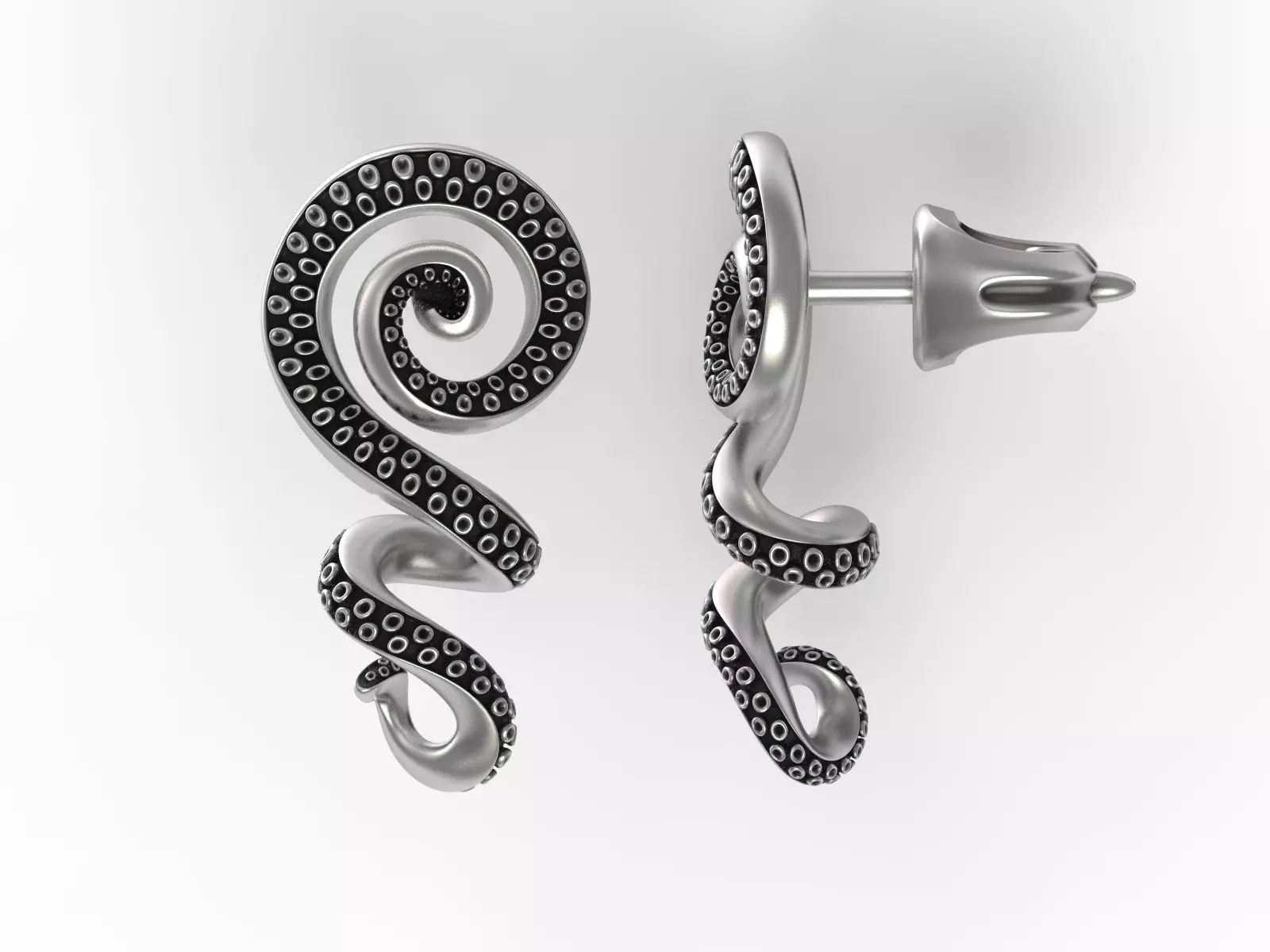 Octopus Tentacle Spiral Earrings Marine Flora Fauna Jewelry  3D print model_0