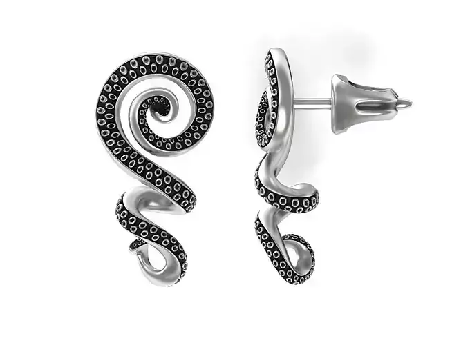 Octopus Tentacle Spiral Earrings Marine Flora Fauna Jewelry 