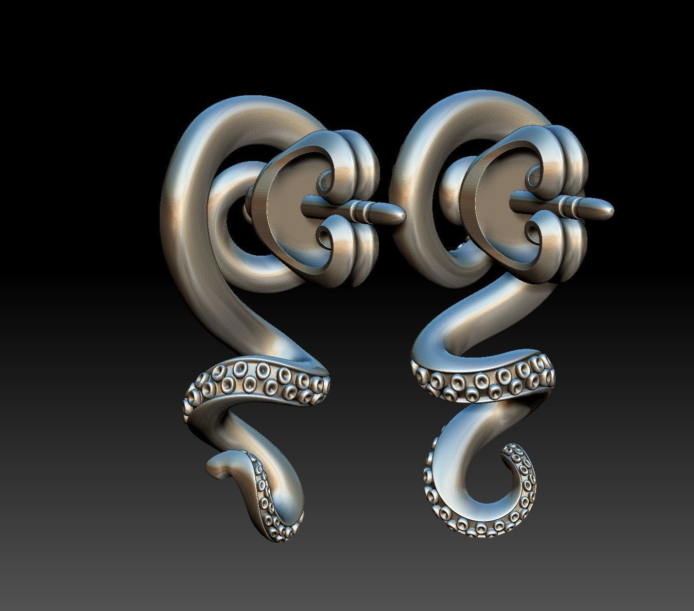 Octopus Tentacle Spiral Earrings Marine Flora Fauna Jewelry  3D print model_10
