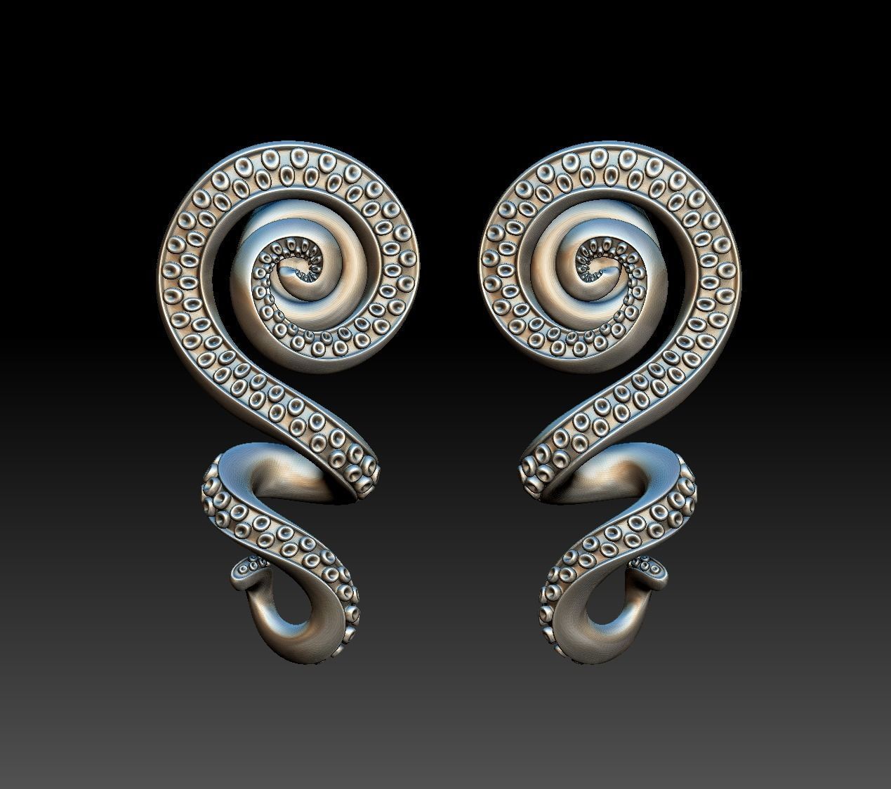 Octopus Tentacle Spiral Earrings Marine Flora Fauna Jewelry  3D print model_7