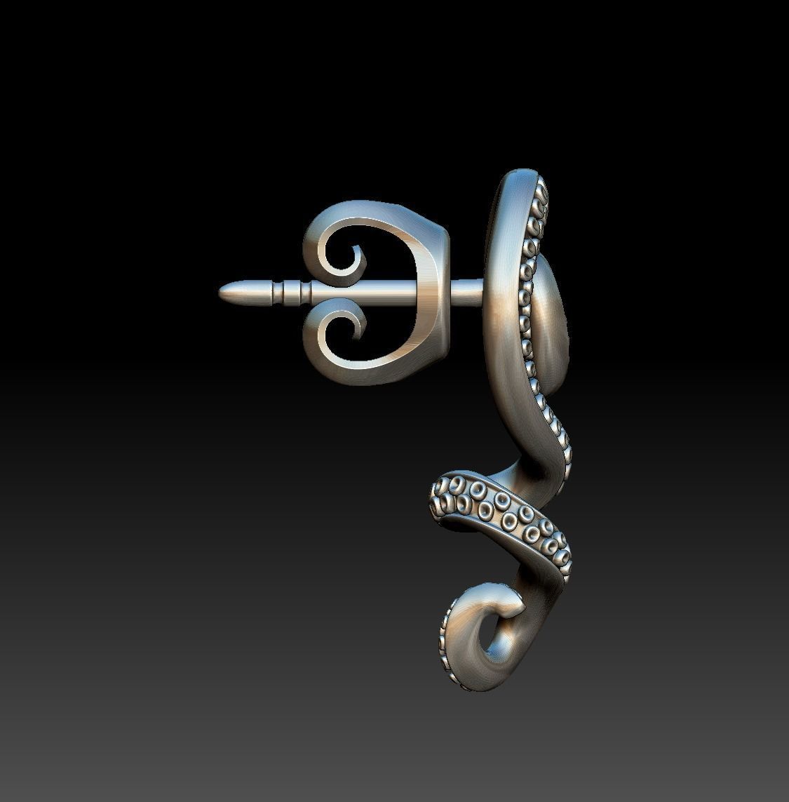 Octopus Tentacle Spiral Earrings Marine Flora Fauna Jewelry  3D print model_8