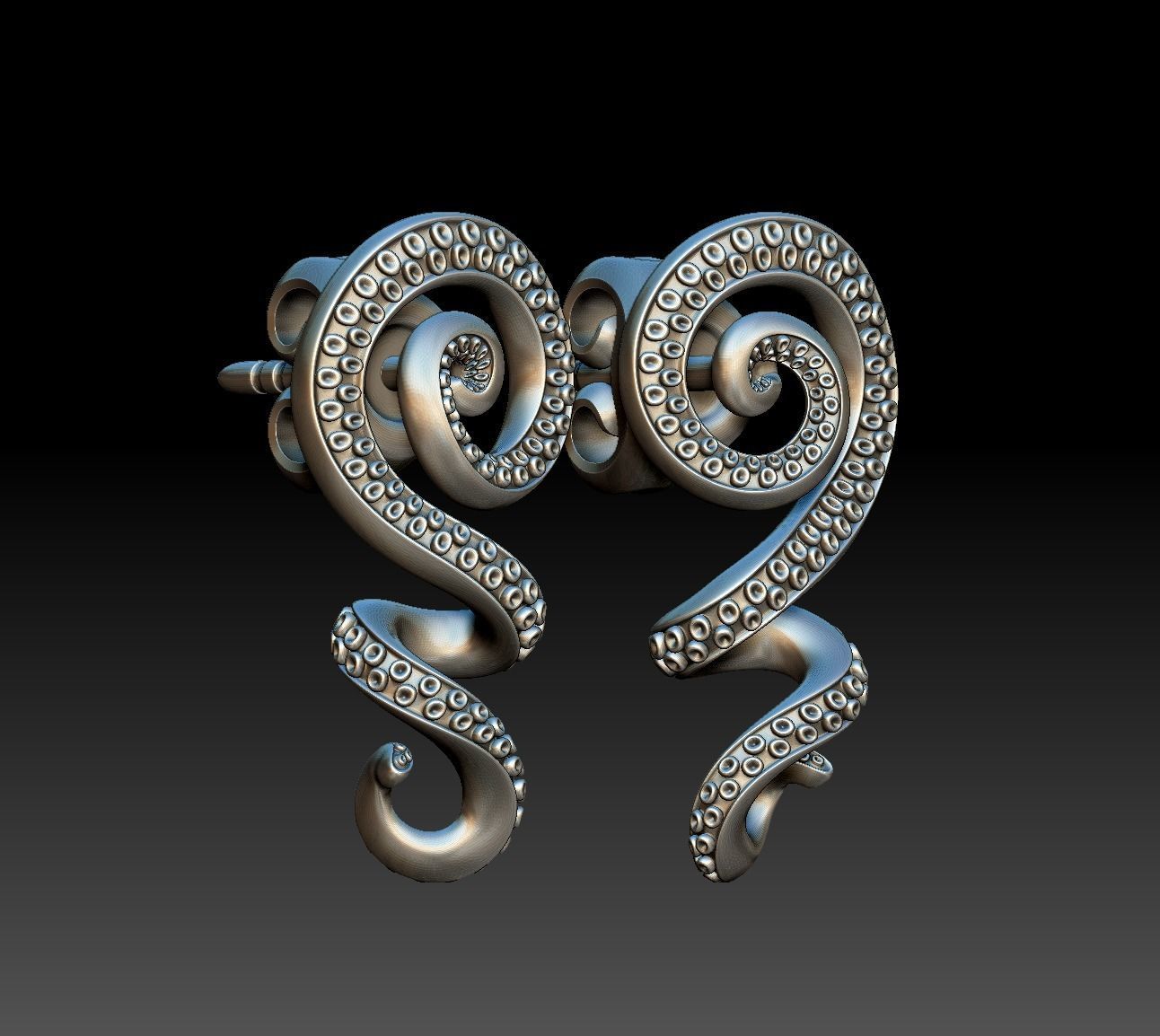 Octopus Tentacle Spiral Earrings Marine Flora Fauna Jewelry  3D print model_9