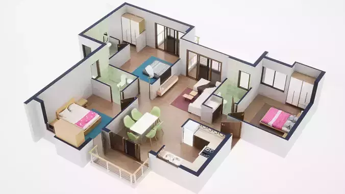 3D Floor Plan Model 43