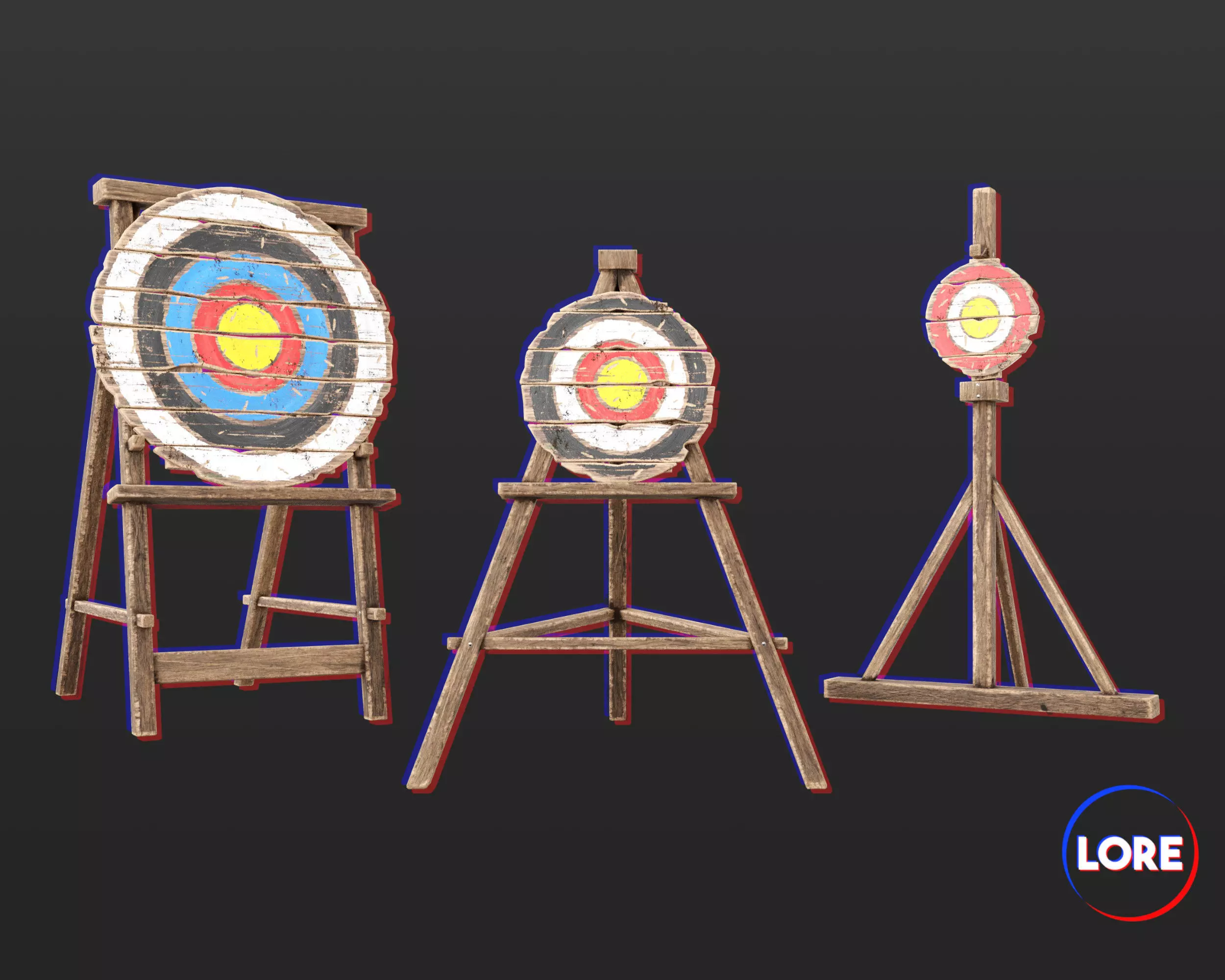 Medieval Training Targets Wooden Low-poly 3D model_0