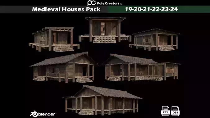 Medieval Houses Pack 19-20-21-22-23-24 - 4K Textures Game Ready Low-poly 3D model