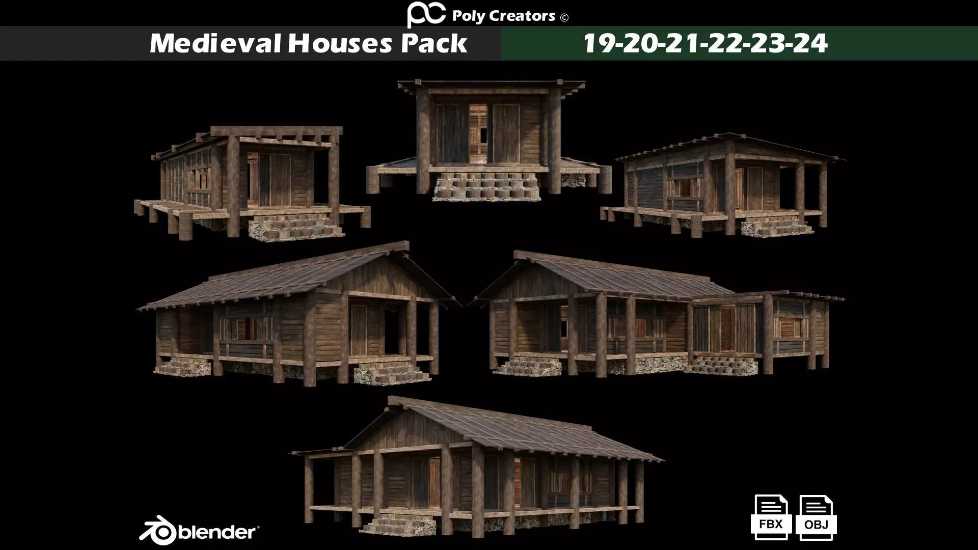 Medieval Houses Pack 19-20-21-22-23-24 - 4K Textures Game Ready Low-poly 3D model_0