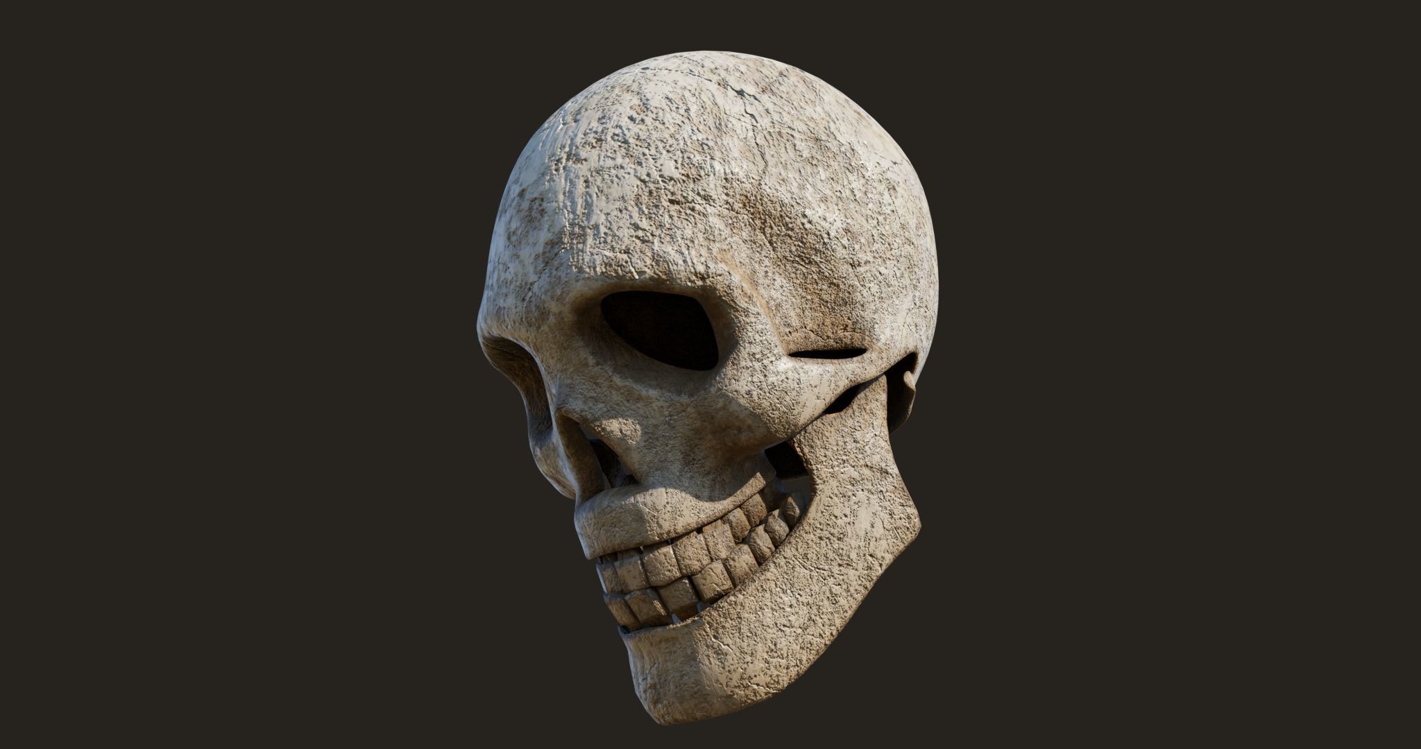 Old Crack Skull With PBR Unity UE V-ray Textures Included Low-poly 3D model_13