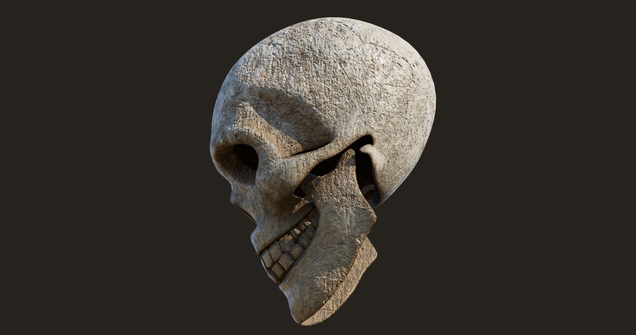 Old Crack Skull With PBR Unity UE V-ray Textures Included Low-poly 3D model_8