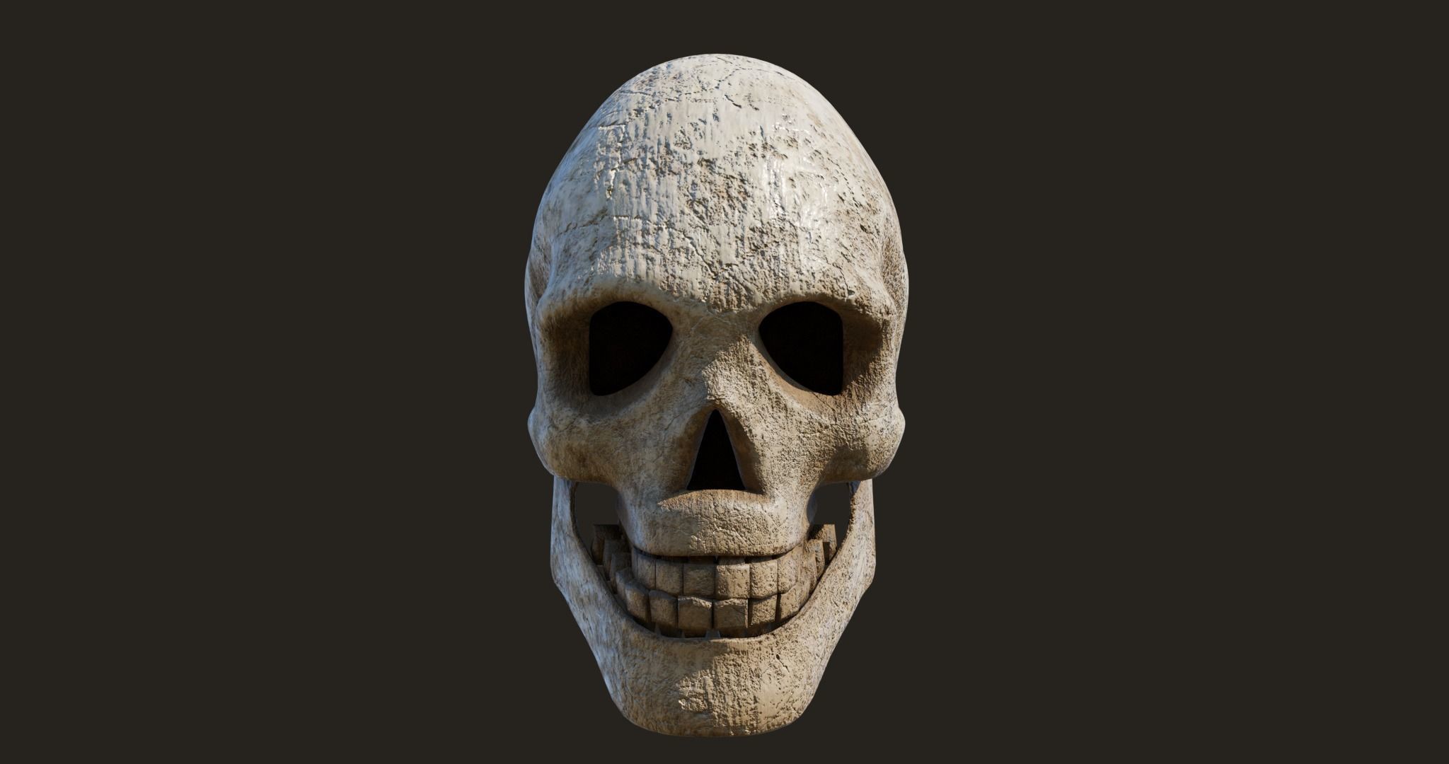 Old Crack Skull With PBR Unity UE V-ray Textures Included Low-poly 3D model_1