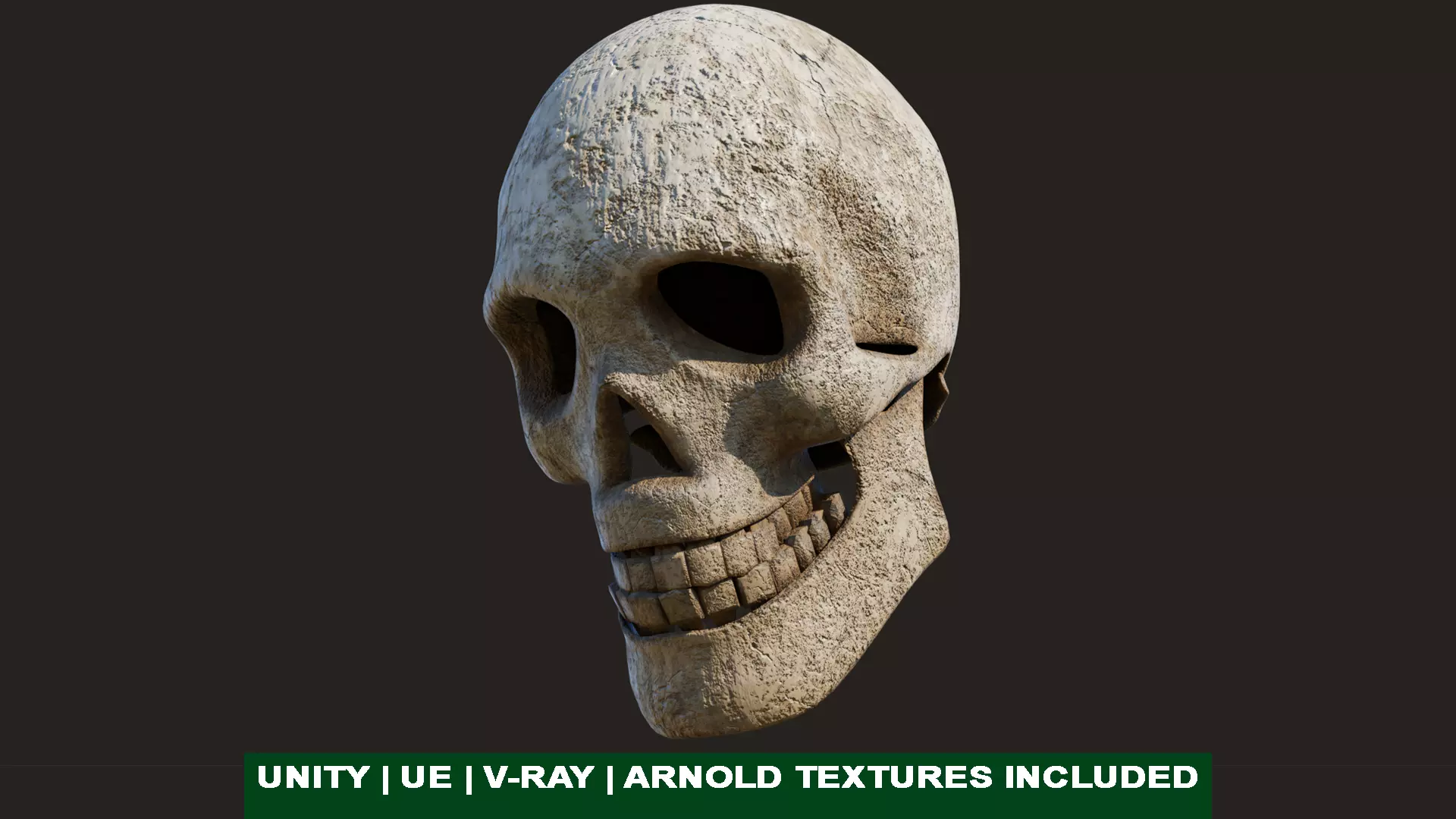 Old Crack Skull With PBR Unity UE V-ray Textures Included Low-poly 3D model_0