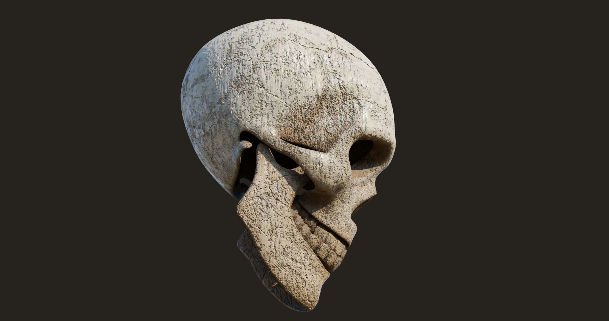 Old Crack Skull With PBR Unity UE V-ray Textures Included Low-poly 3D model_12
