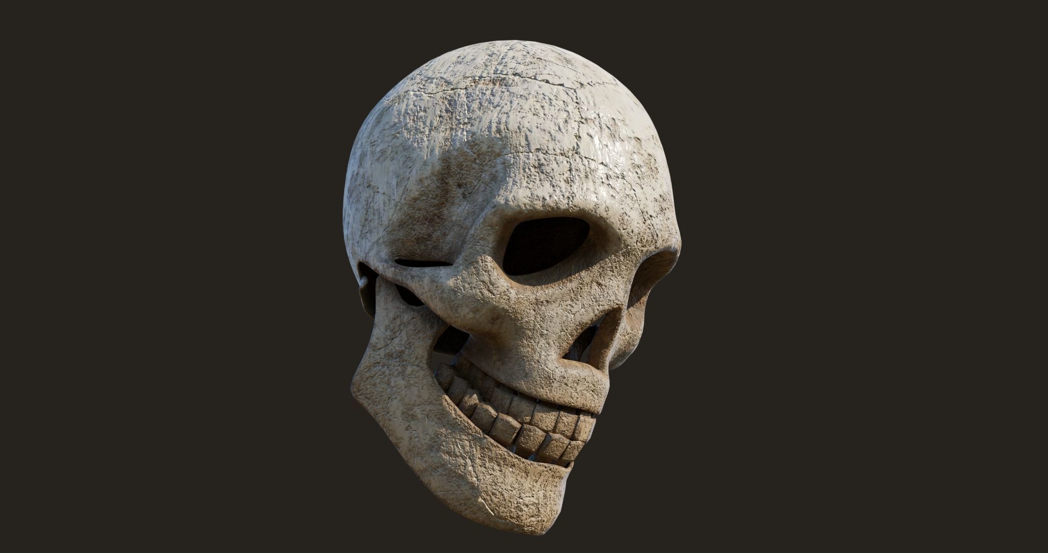 Old Crack Skull With PBR Unity UE V-ray Textures Included Low-poly 3D model_2