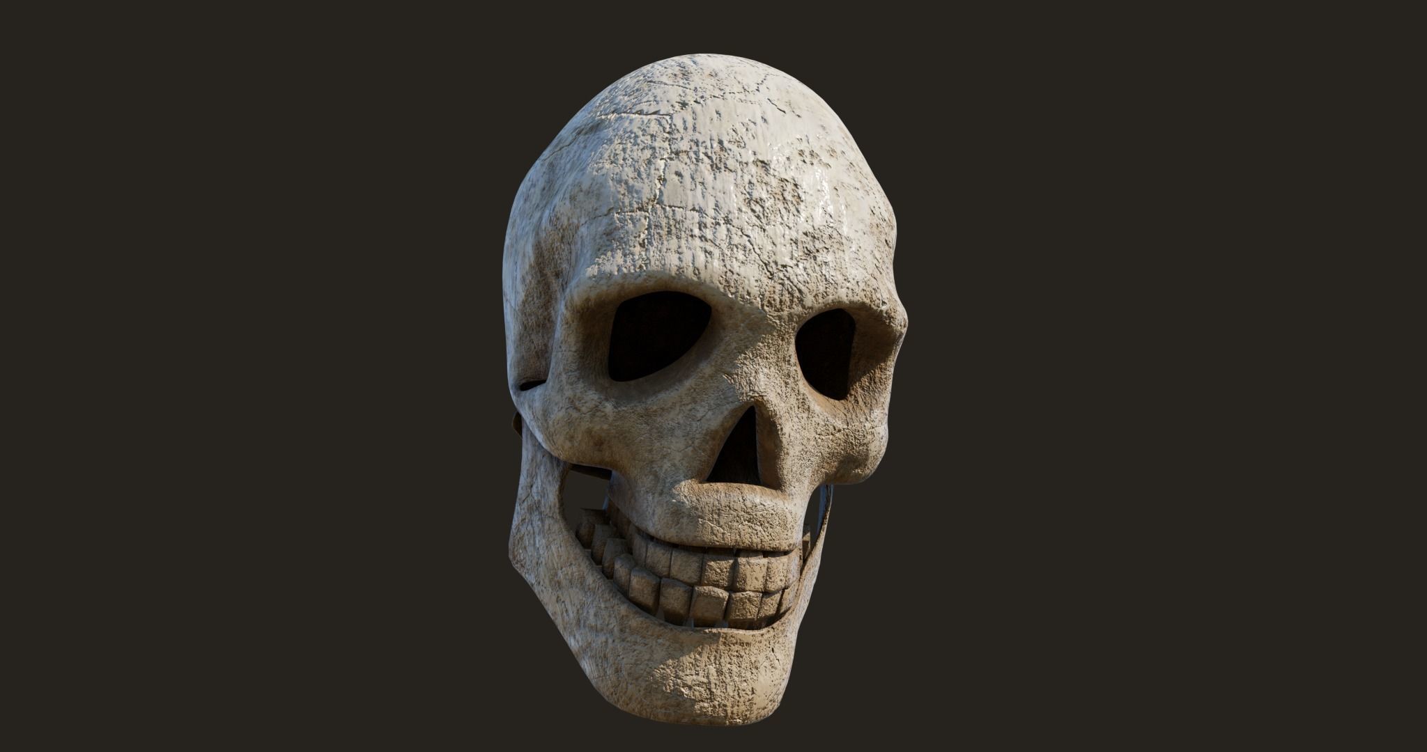 Old Crack Skull With PBR Unity UE V-ray Textures Included Low-poly 3D model_5