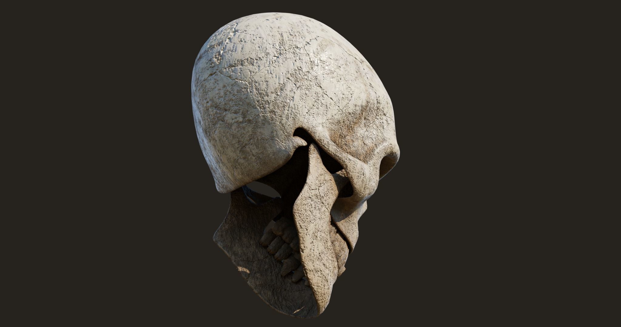 Old Crack Skull With PBR Unity UE V-ray Textures Included Low-poly 3D model_7