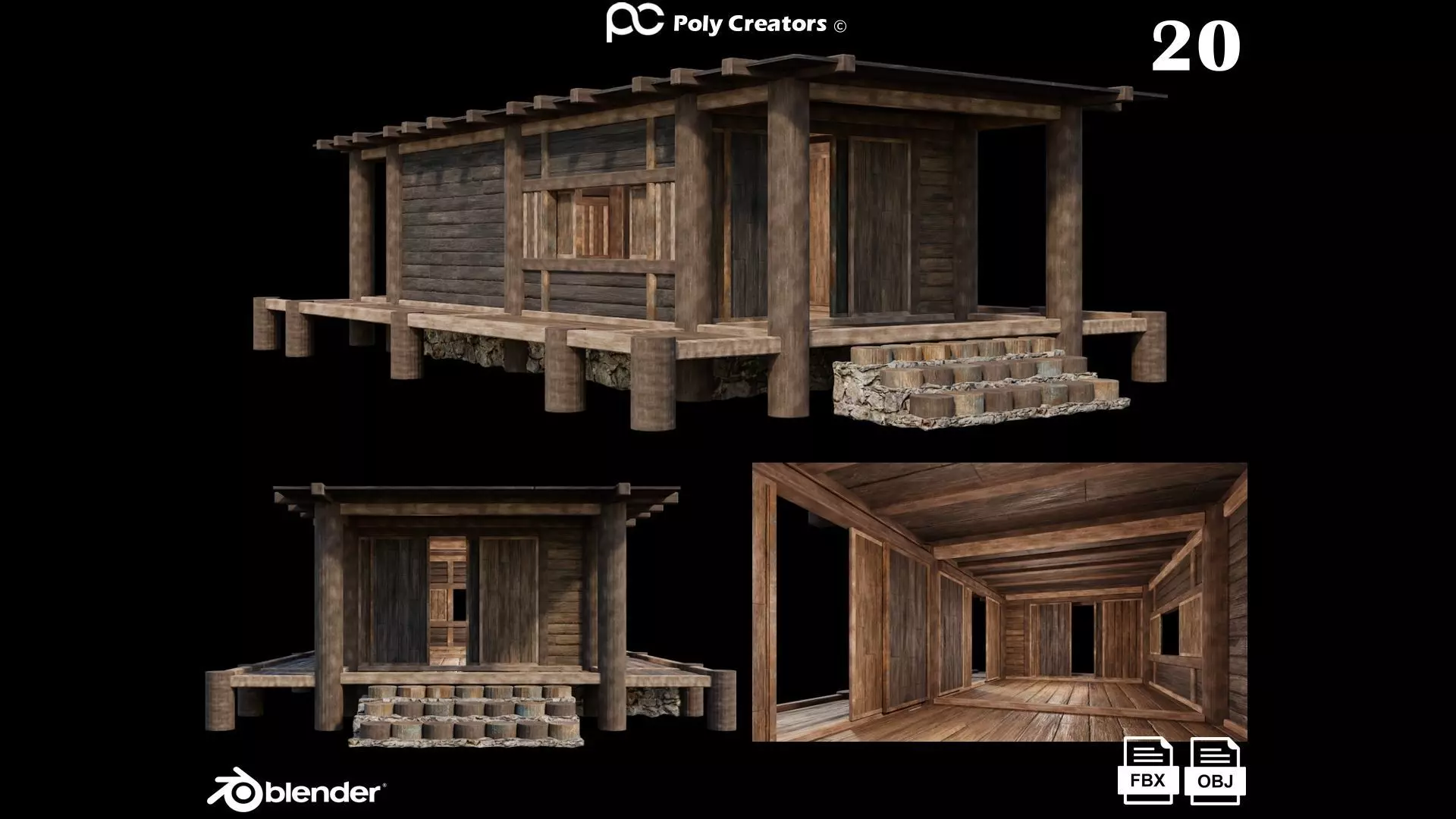 Medieval Houses 20 - 4K Textures Game Ready Low-poly 3D model_0
