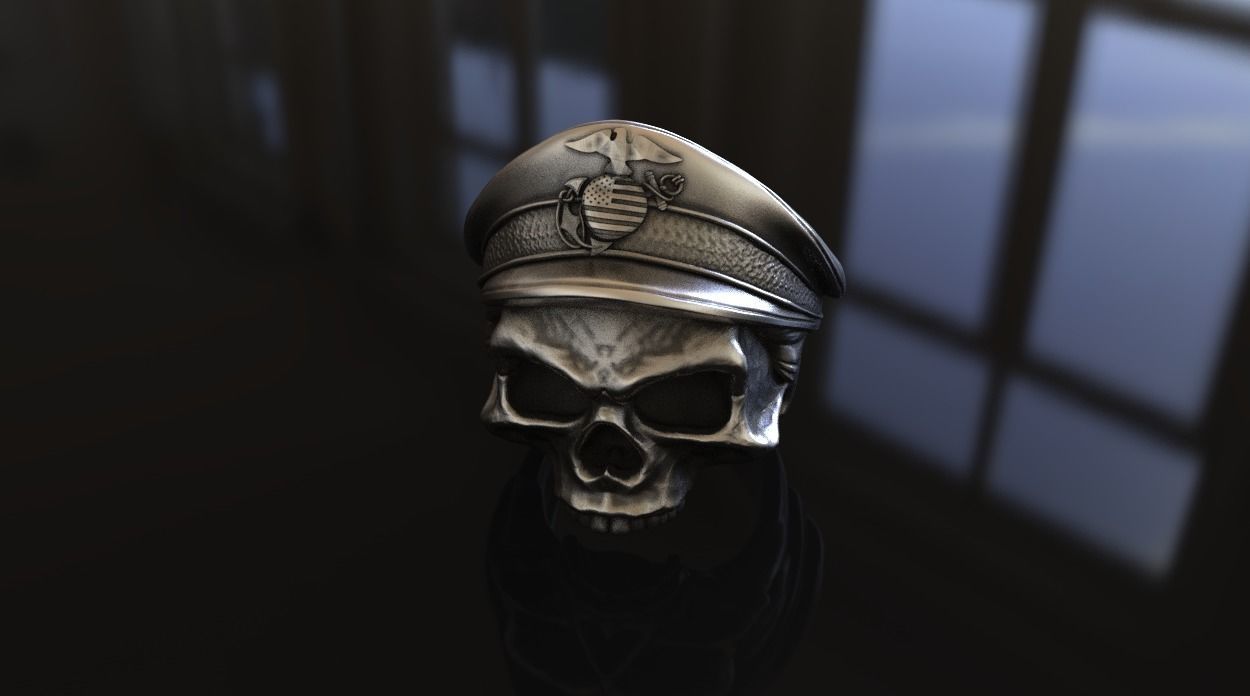 US Marine Veteran Skull Ring Stl 3D Model Silver Casting 3D print model_4