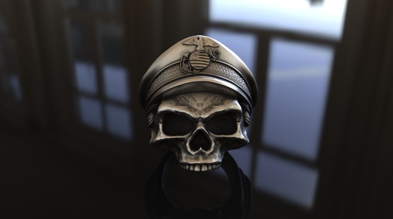 US Marine Veteran Skull Ring Stl 3D Model Silver Casting 3D print model_6