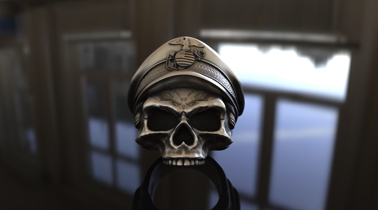 US Marine Veteran Skull Ring Stl 3D Model Silver Casting 3D print model_2