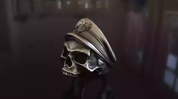 US Marine Veteran Skull Ring Stl 3D Model Silver Casting 3D print model