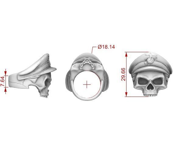 US Marine Veteran Skull Ring Stl 3D Model Silver Casting 3D print model_9