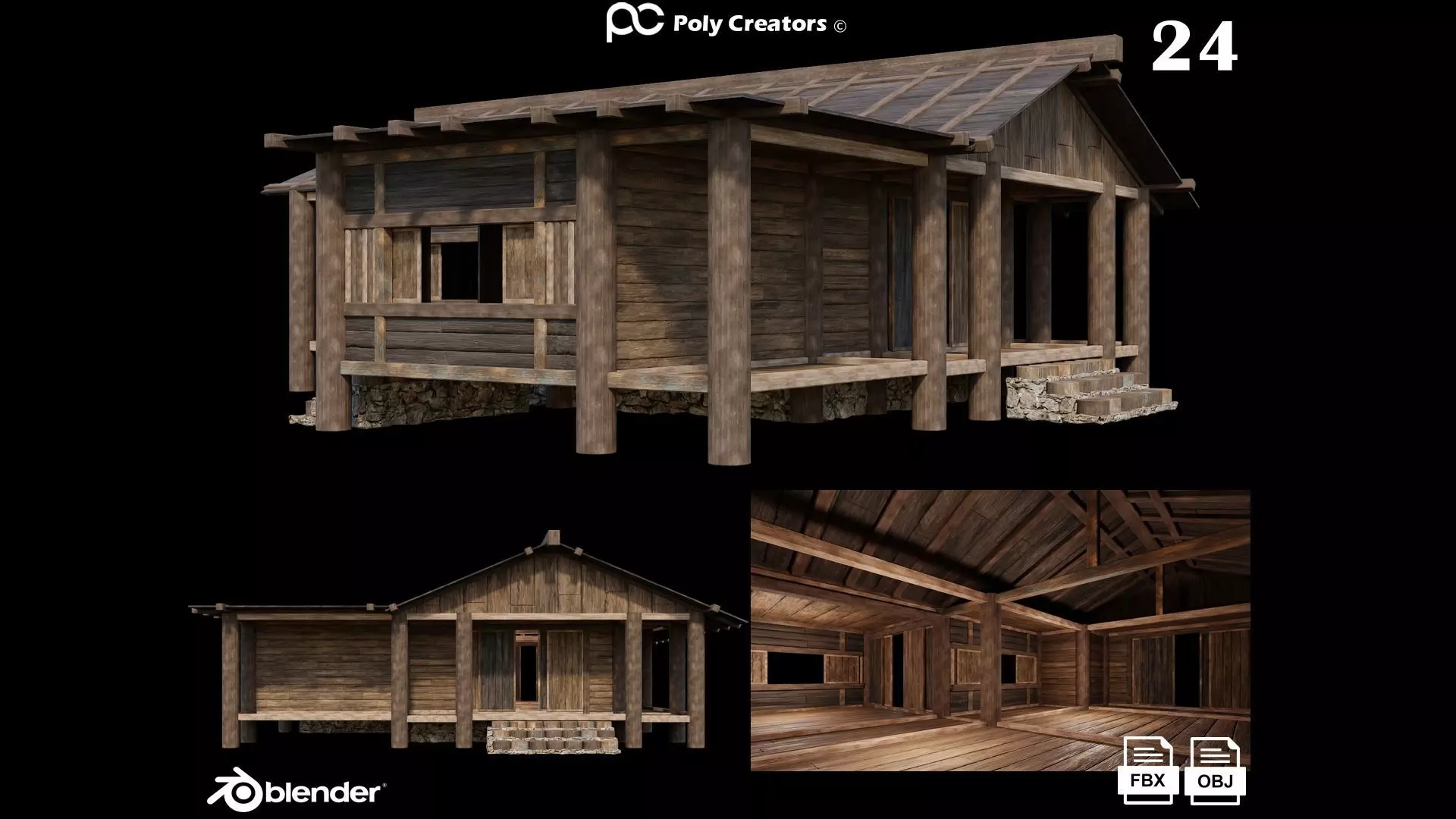 Medieval Houses 24- 4K Textures Game Ready Low-poly 3D model_0