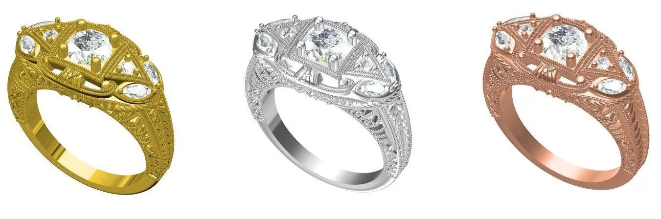 Pretty Art Deco Filigree Cocktail Ring 3D print model