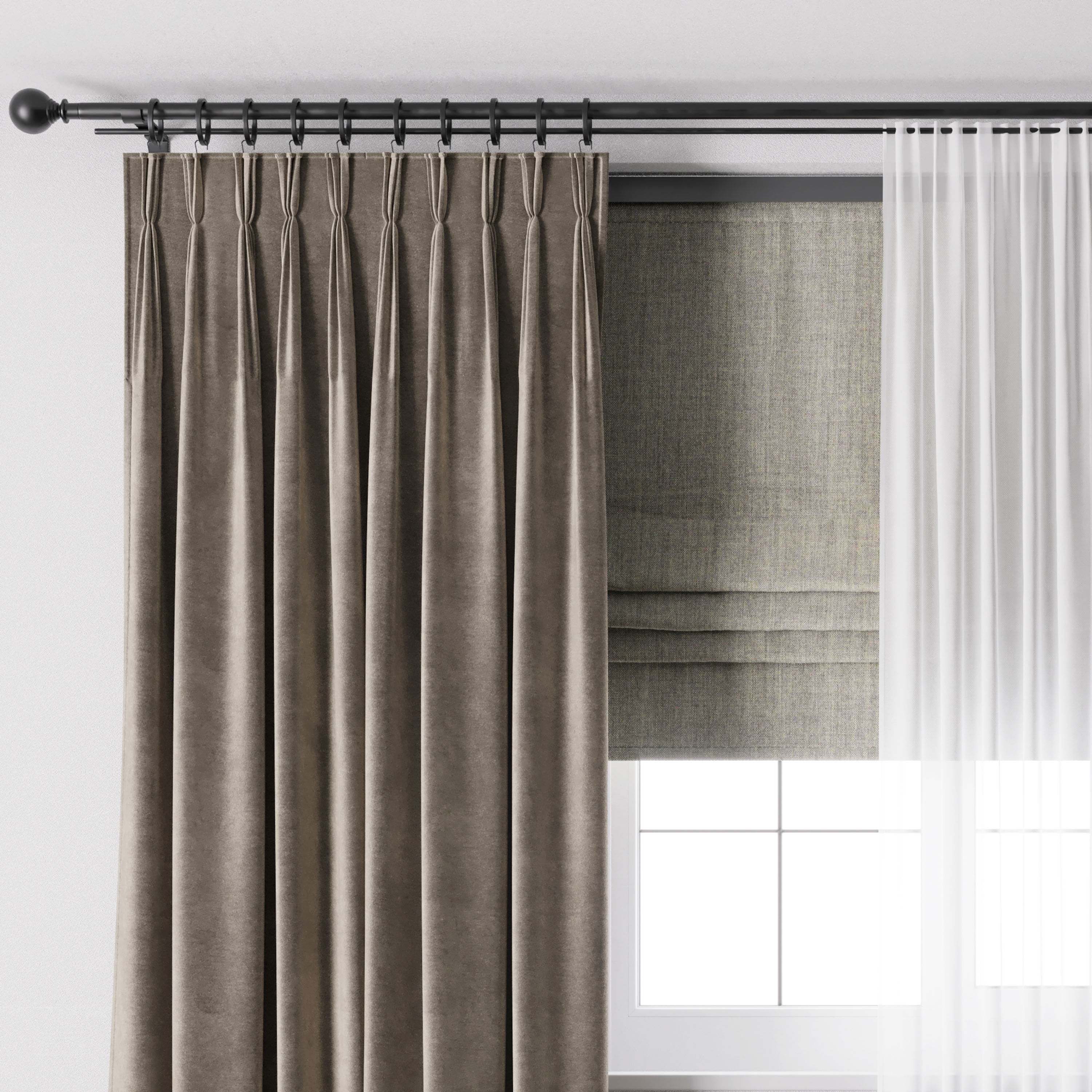 Hadi pleats curtains - Triple pleat heading 02 Low-poly 3D model_1