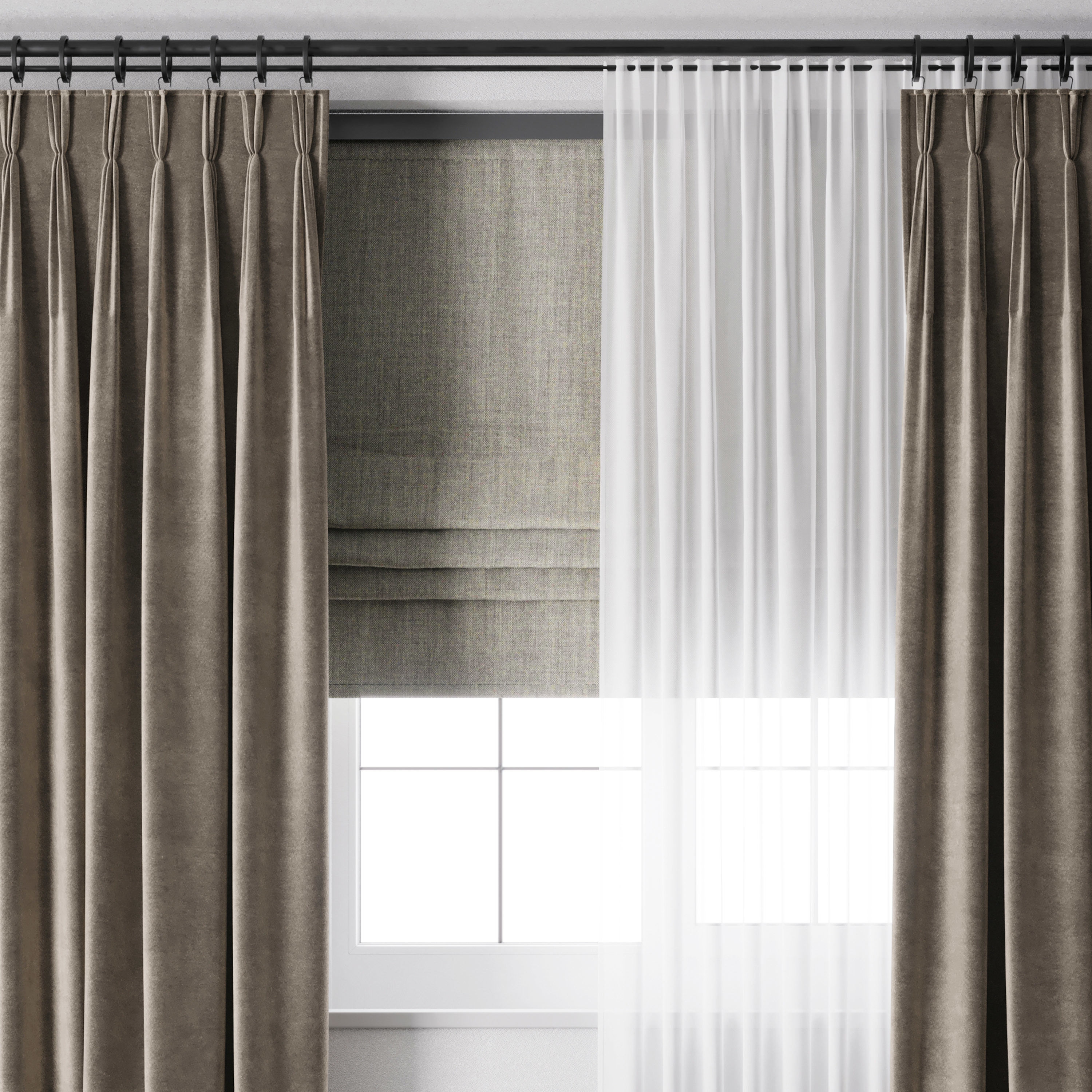 Hadi pleats curtains - Triple pleat heading 02 Low-poly 3D model_3
