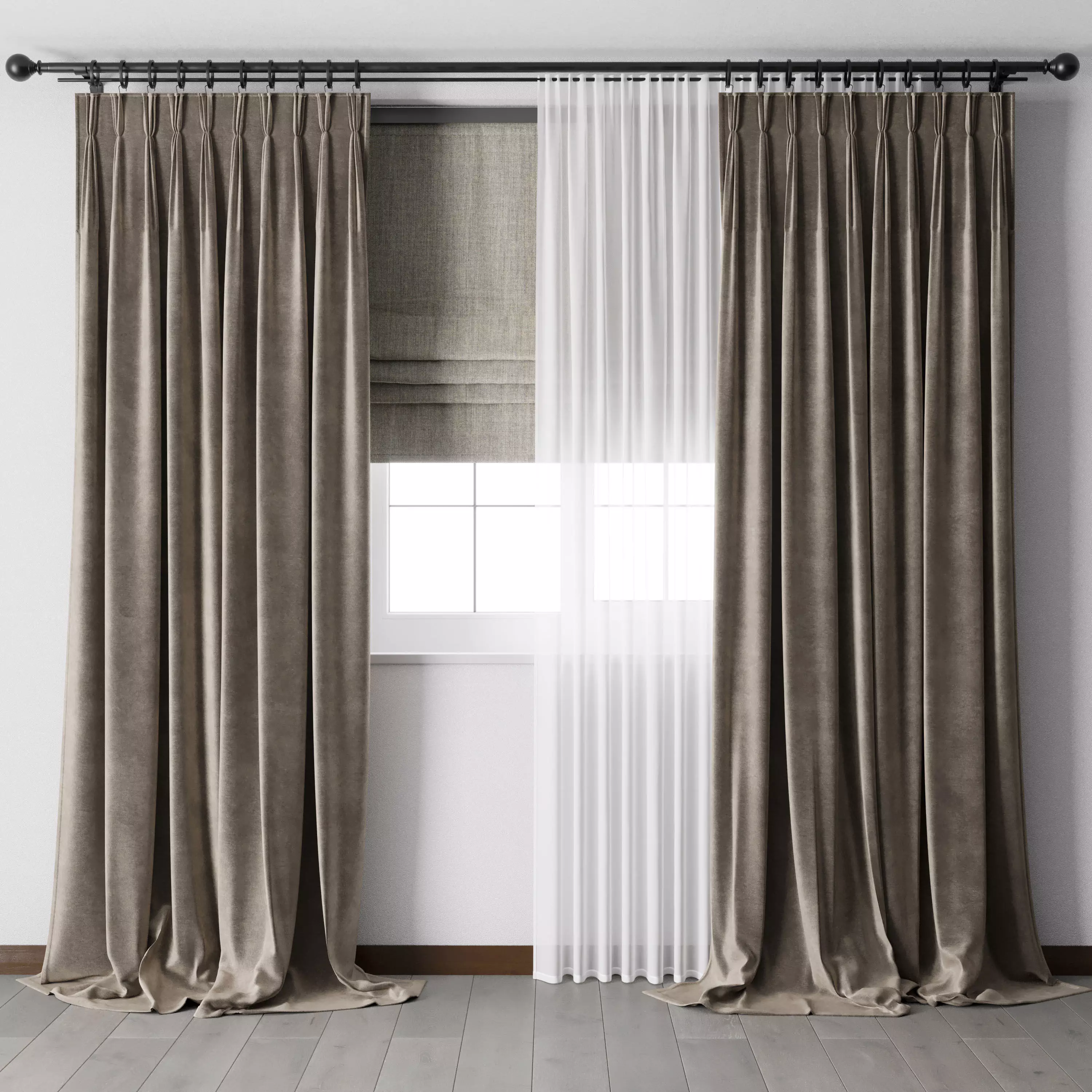 Hadi pleats curtains - Triple pleat heading 02 Low-poly 3D model_0