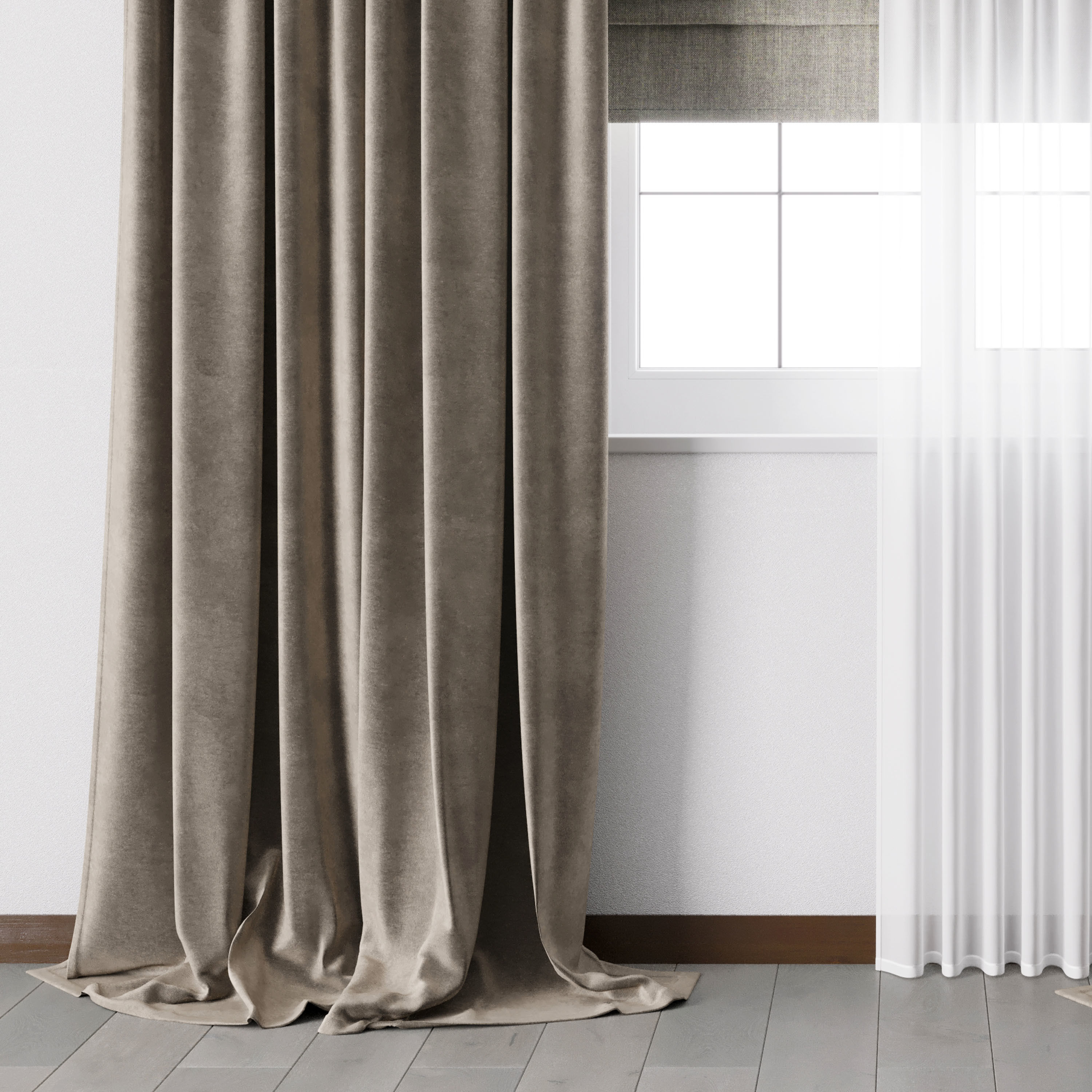 Hadi pleats curtains - Triple pleat heading 02 Low-poly 3D model_2