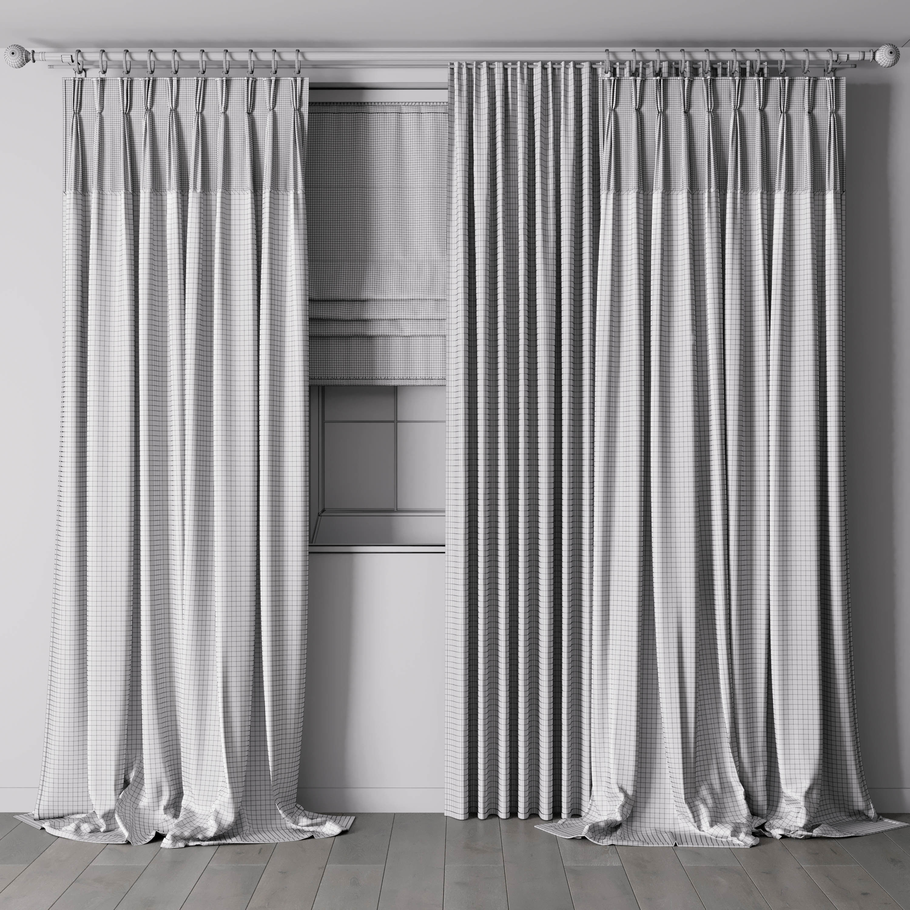 Hadi pleats curtains - Triple pleat heading 02 Low-poly 3D model_4