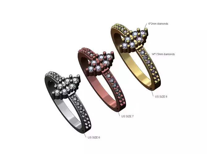 Round diamonds cluster vintag engagement ring US sizes 6 7 8