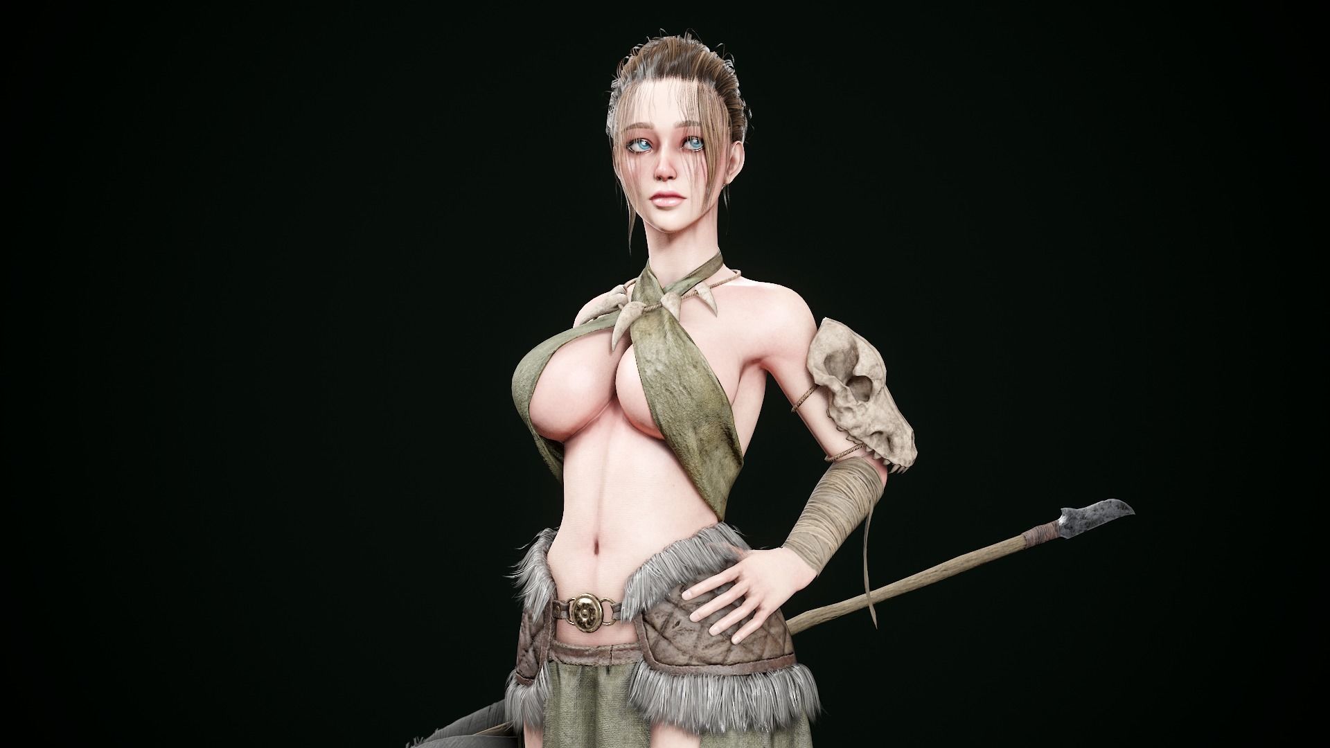 Female Hunter Low-poly 3D model_3