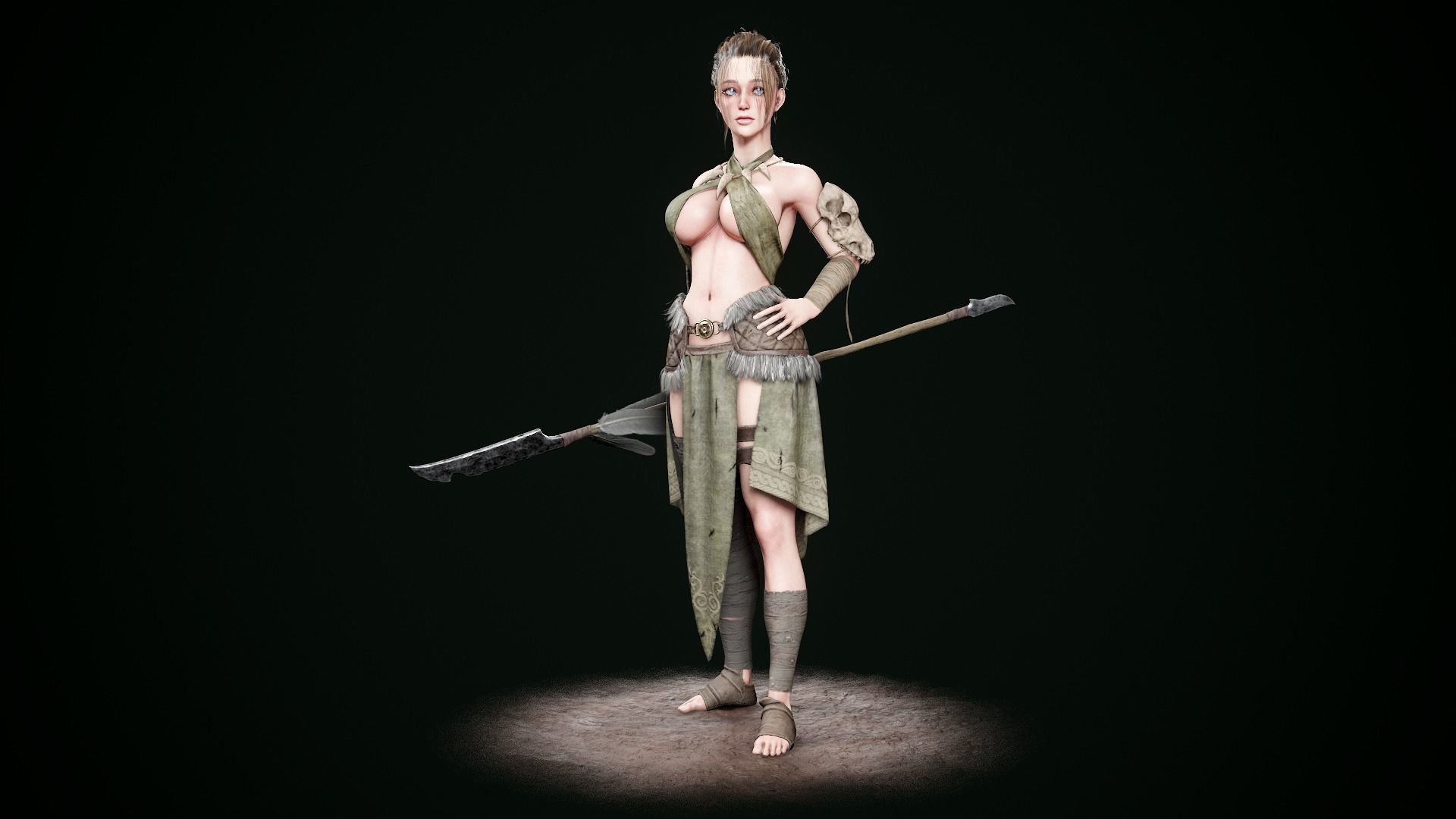 Female Hunter Low-poly 3D model_4