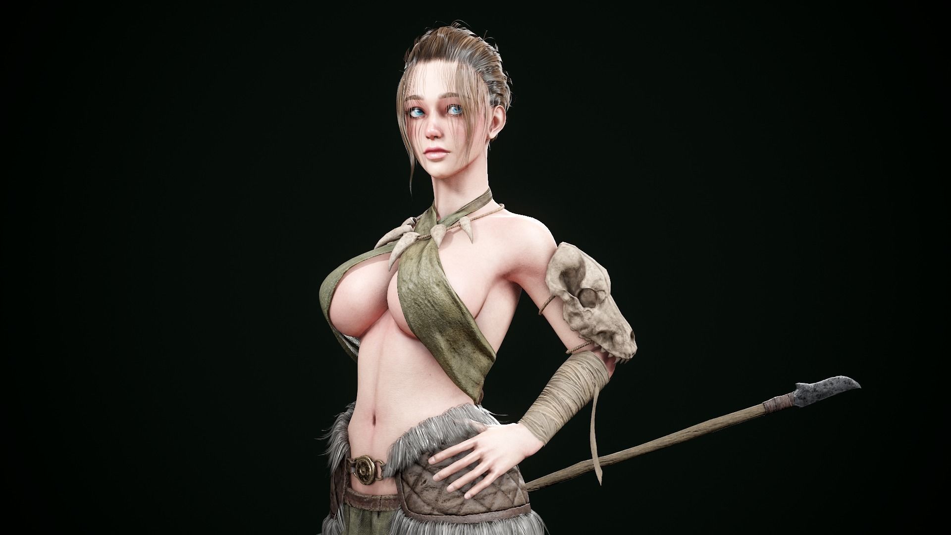 Female Hunter Low-poly 3D model_10