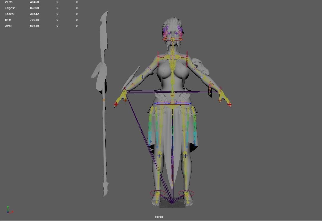 Female Hunter Low-poly 3D model_29